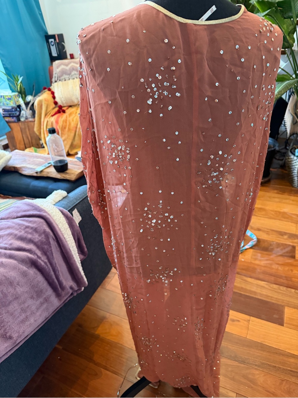 Free People Dusty Rose Sequin Overlay Dress